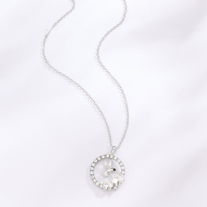 Women's Round Hummingbird Flower Pendant Necklace