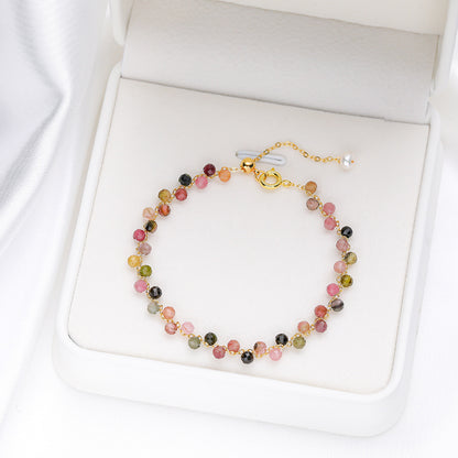Natural Stone Colorful Cross-section Tourmaline Bracelet For Women Hand-woven Adjustable