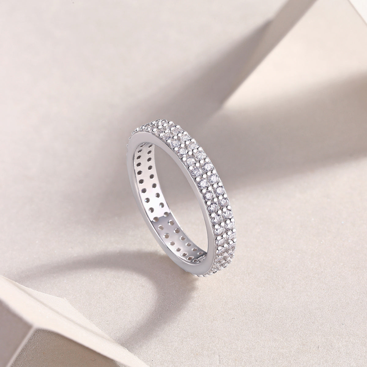 Starlight - Set With Top-quality Moissanite S925 Silver And Platinum-plated Diamond Wedding Ring. The Ring Can Be Inspected With A Diamond Pen