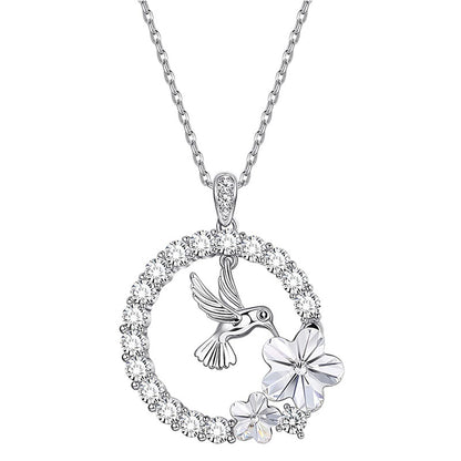 Women's Round Hummingbird Flower Pendant Necklace