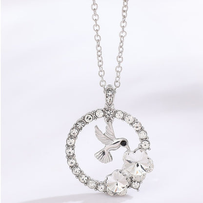 Women's Round Hummingbird Flower Pendant Necklace