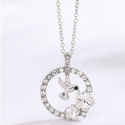 Women's Round Hummingbird Flower Pendant Necklace