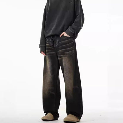 American High-street Wasteland Style Retro Straight-leg Jeans For Men