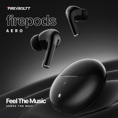 Fire-Boltt Aero TWS Earbuds Custom EQ, Wireless Bluetooth 5.4, Music & App Support, 50H Playtime, Fast Charging Case, 50ms Low Latency for Gaming, Touch Controls, IPX4 Waterproof, Clear Calls - Black