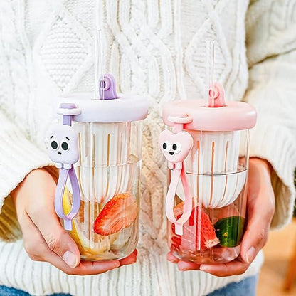 Glass Tumbler with Fruit Infuser Lid and Straw