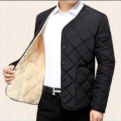 Men's Short Warm Fleece-lined Cotton Jacket