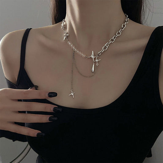 Female Minority Design Water Drop Star Necklace
