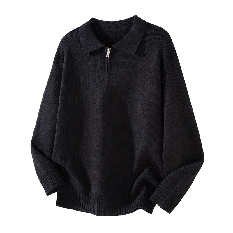 Turn-down Collar Half-zip Sweater Loose Commuting Knitwear
