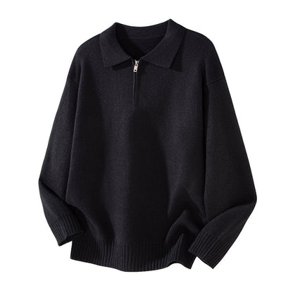 Turn-down Collar Half-zip Sweater Loose Commuting Knitwear