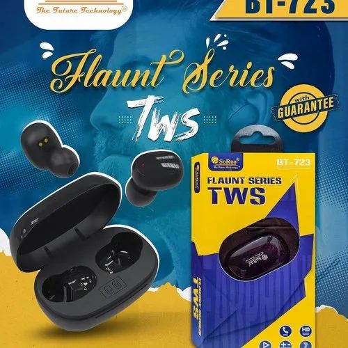 SoRoo BT-723 Flaunt Series TWS Earbuds with Bluetooth Connectivity, HD Sound, Touch Controls, Stereo Bass & Portable Charging Case (Black)
