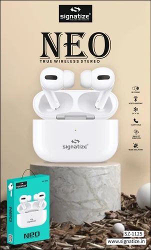 Signatize NEO TWS Earbuds with Bluetooth 5.0, Smart Touch Controls, Extra Bass, Wireless Charging, Siri Support & HD Calling (White)