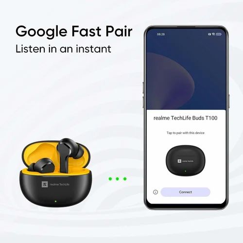 realme TechLife Buds T100 Bluetooth 5.3 TWS Earbuds with AI ENC Noise Cancellation, 28 Hours Playback, 88ms Low Latency, IPX5 Water Resistance & Fast Pair (Black)