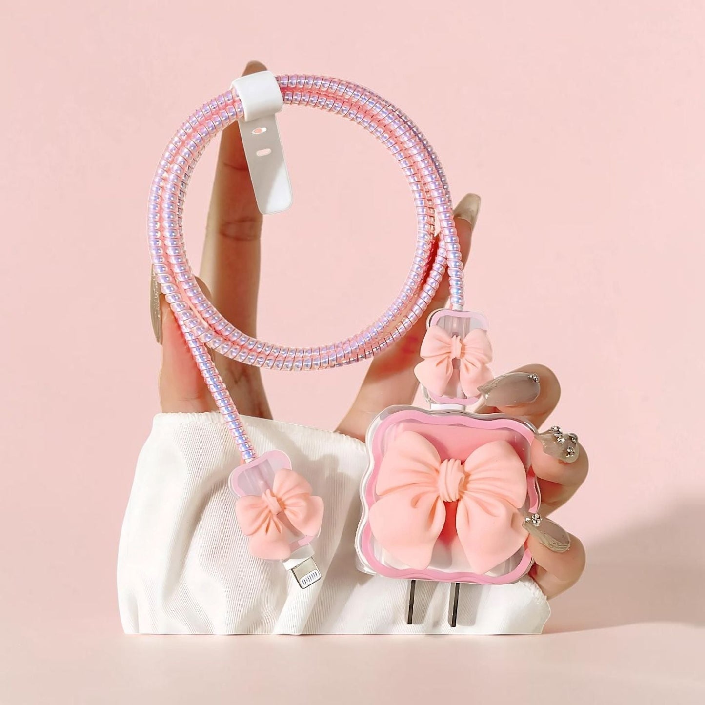 Peach Bow Charger Protector