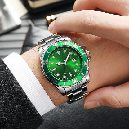 Luminous Solid Steel Strap Single Calendar Men's Watch