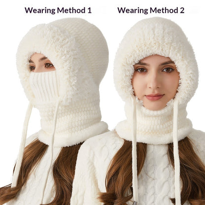 Knitted Hat For Women, Winter Integrated Scarf Beanie