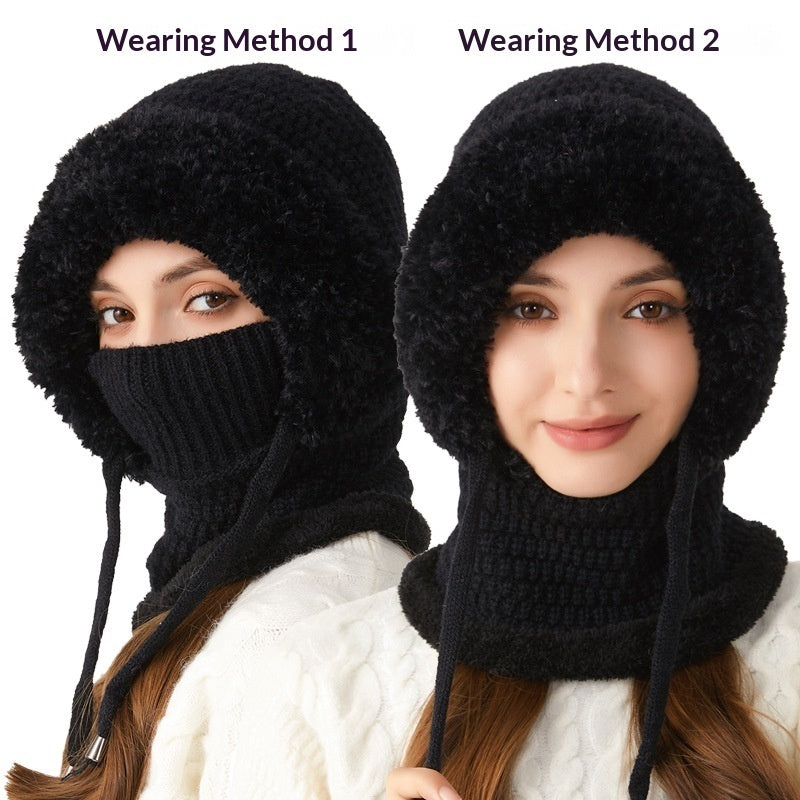Knitted Hat For Women, Winter Integrated Scarf Beanie