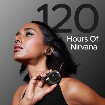 Boat Nirvana Ion, 120HRS Battery, Crystal Bionic Sound w/Dual EQ Modes, 4Mics ENx, App Support, Low Latency, IPX4, v.5.2 Bluetooth Earbuds, TWS Ear Buds Wireless Earphones with mic (Charcoal Black)