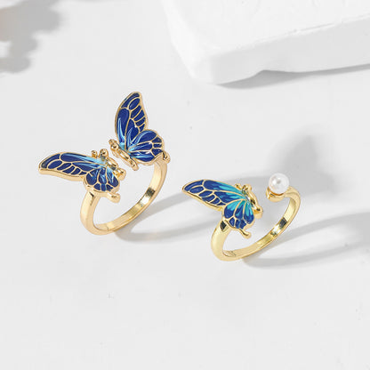 Fashionable High-end Adjustable Butterfly Pearl Ring
