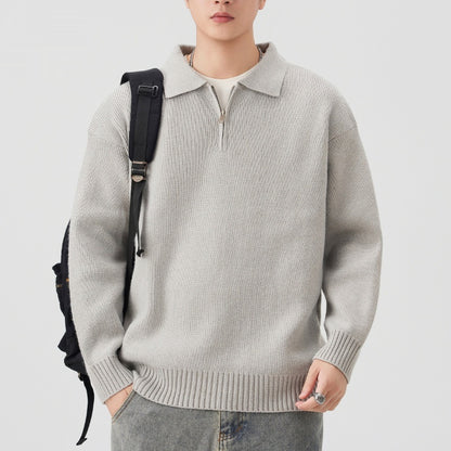Turn-down Collar Half-zip Sweater Loose Commuting Knitwear