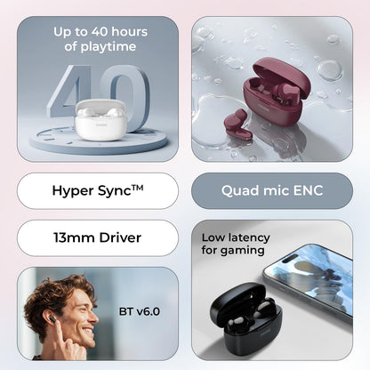 Noise Newly Launch Buds Play Truly Wireless Earbuds with 40H of Playtime, Quad Mic with ENC, Low Latency for Gaming (Up to 50 Ms), 13mm Driver, BT V6.0(Powder Blue)