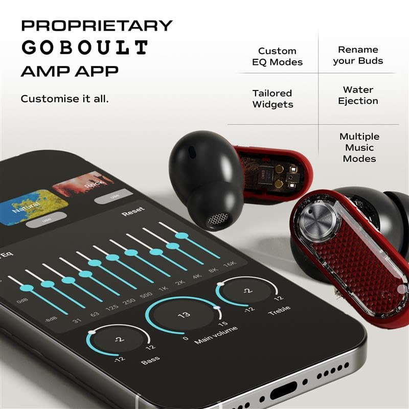 GOBOULT Mustang Sprint in Ear Earbuds with 60H Playtime, Amp App Support, 32dB Active Noise Cancellation, Quad Mic ENC, Dual Device Pairing, 10mm Drivers, BTv 6.0 TWS