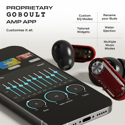 GOBOULT Mustang Sprint in Ear Earbuds with 60H Playtime, Amp App Support, 32dB Active Noise Cancellation, Quad Mic ENC, Dual Device Pairing, 10mm Drivers, BTv 6.0 TWS